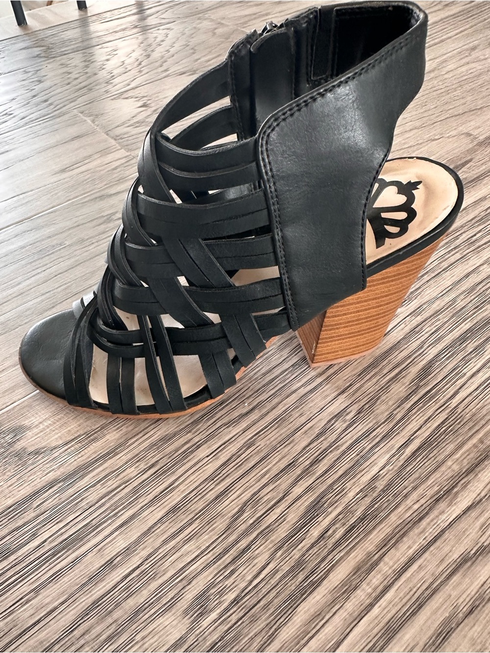 Fergalicious Black Woven Strappy Block Heel Sandal